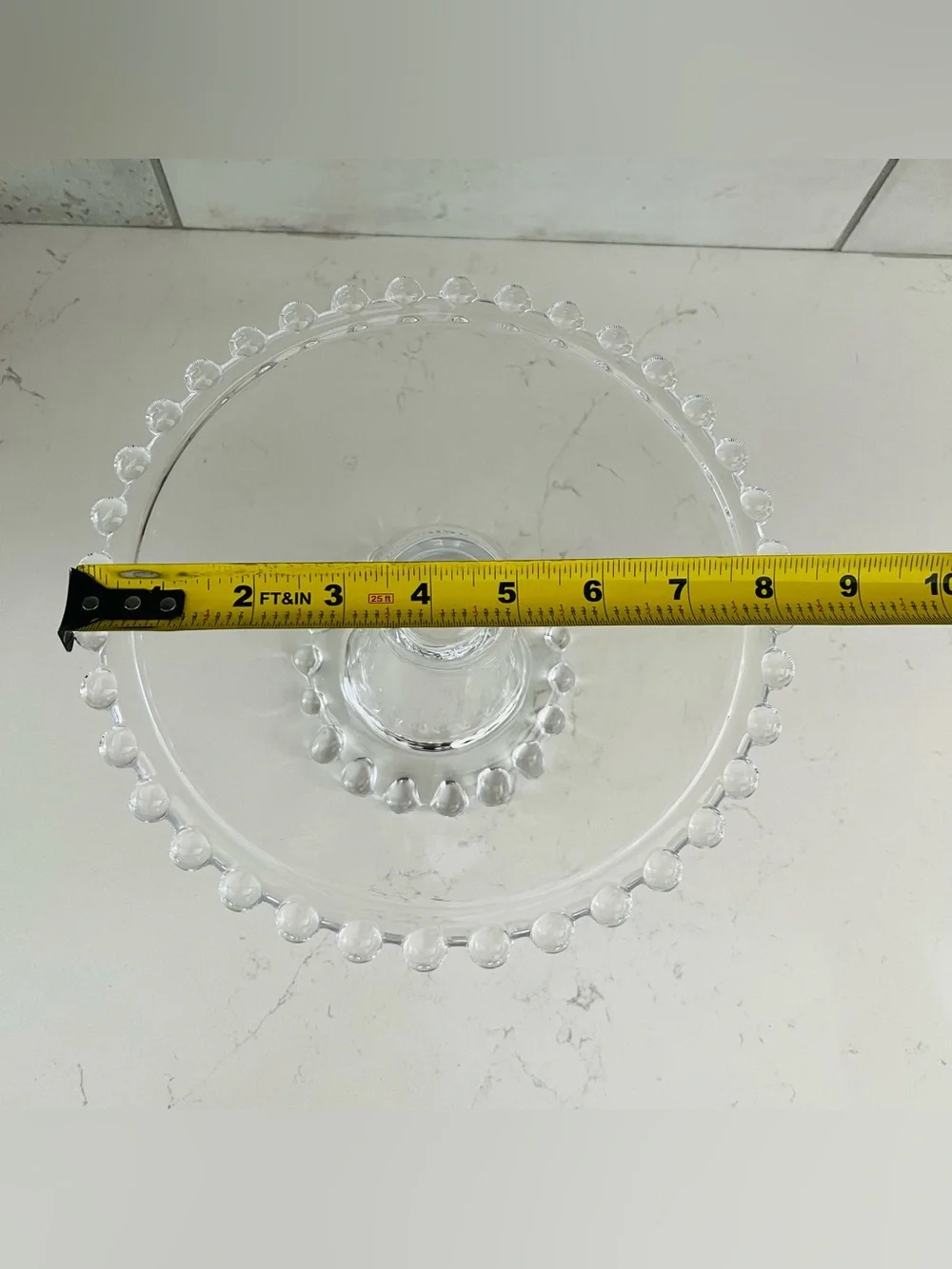 CANDLEWICK Style Clear Glass Beaded Dessert Stand